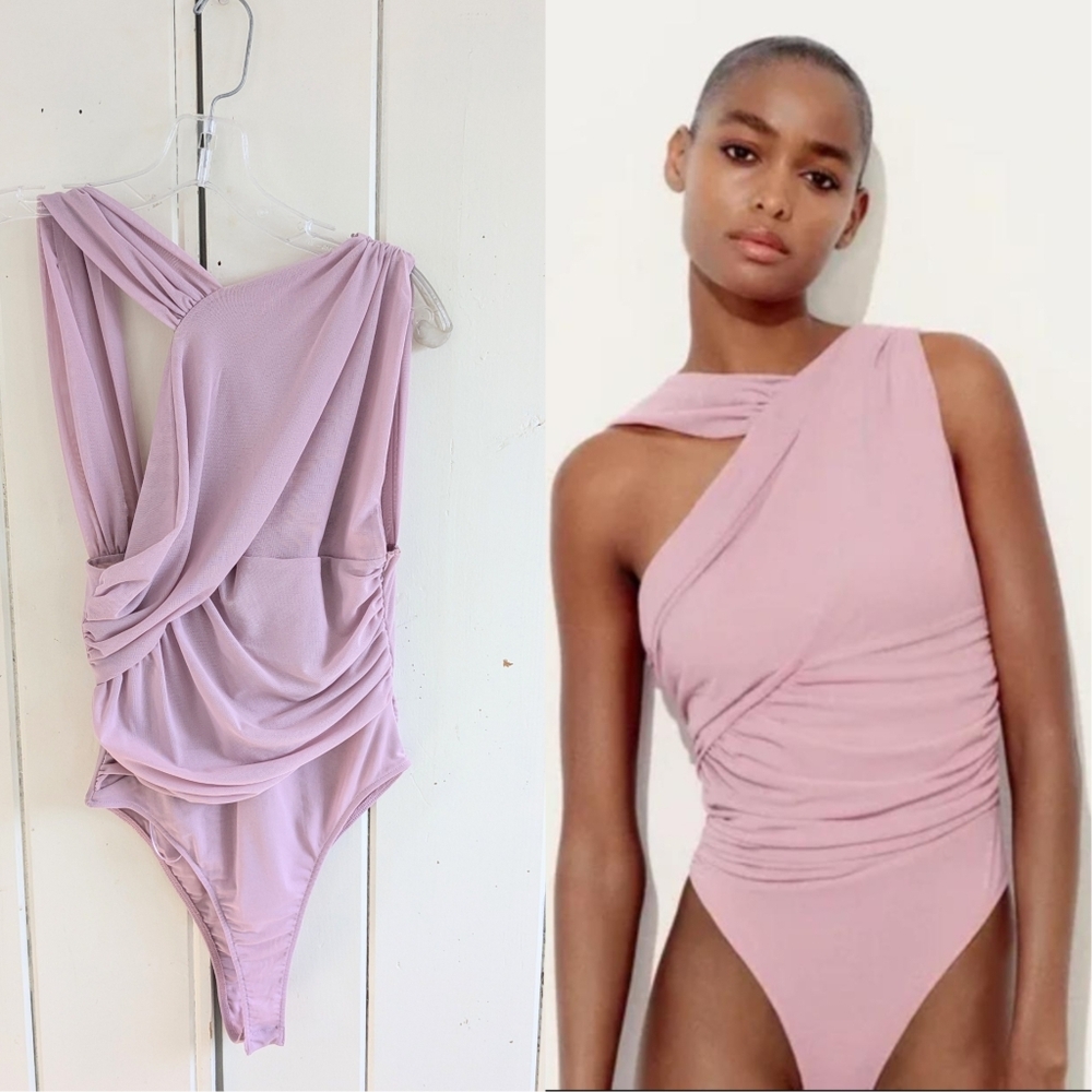 Zara Dusty Lavender One-Shoulder Bodysuit NWOT sz M